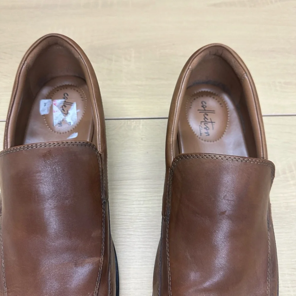 Clarks Collection Tilden Free Men's Dark Tan Leather Loafer Size 14 EUC